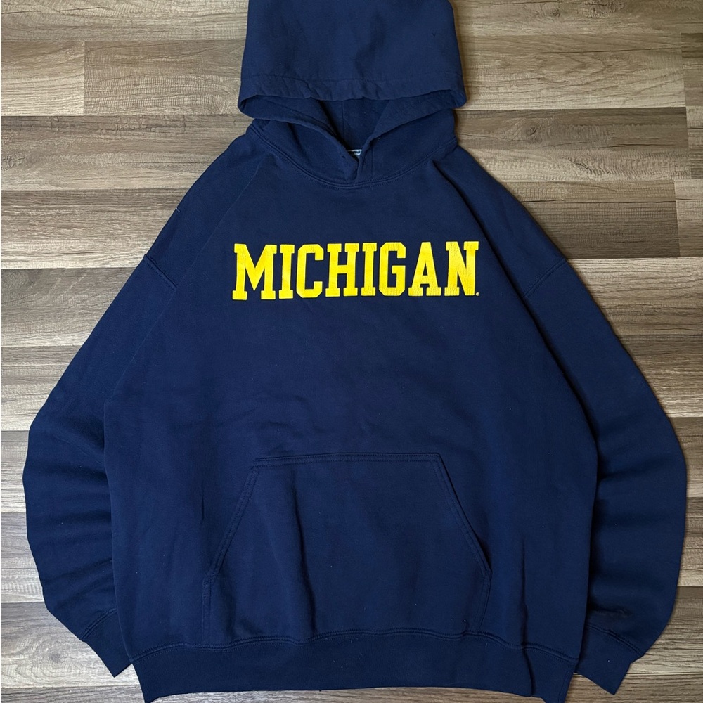 VTG 70s college M Den Michigan Wolverines Navy Hoodie Mens Size L